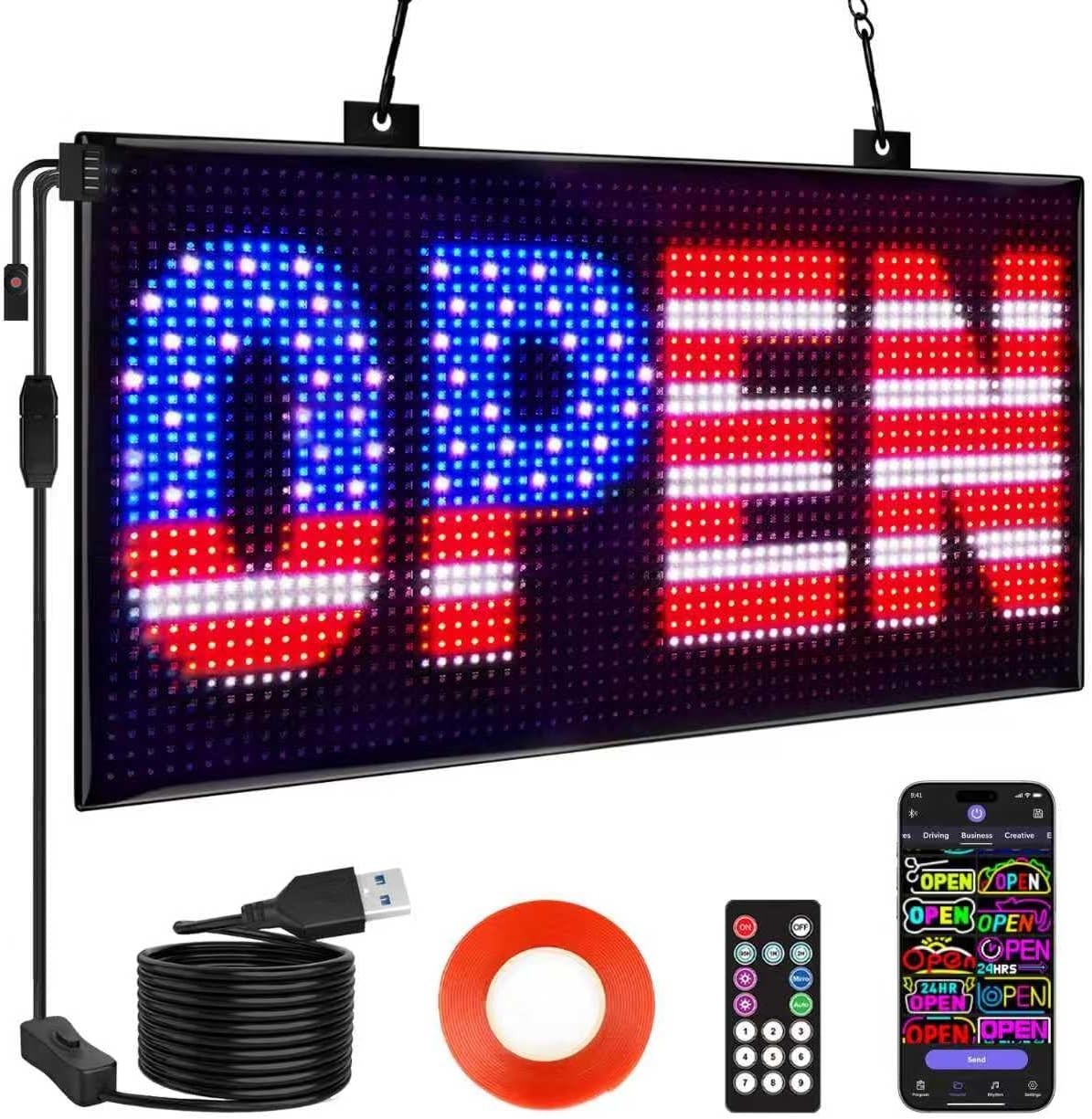 20×12 Dual Row LED Open Sign – Smart App Controlled for Business Visibility