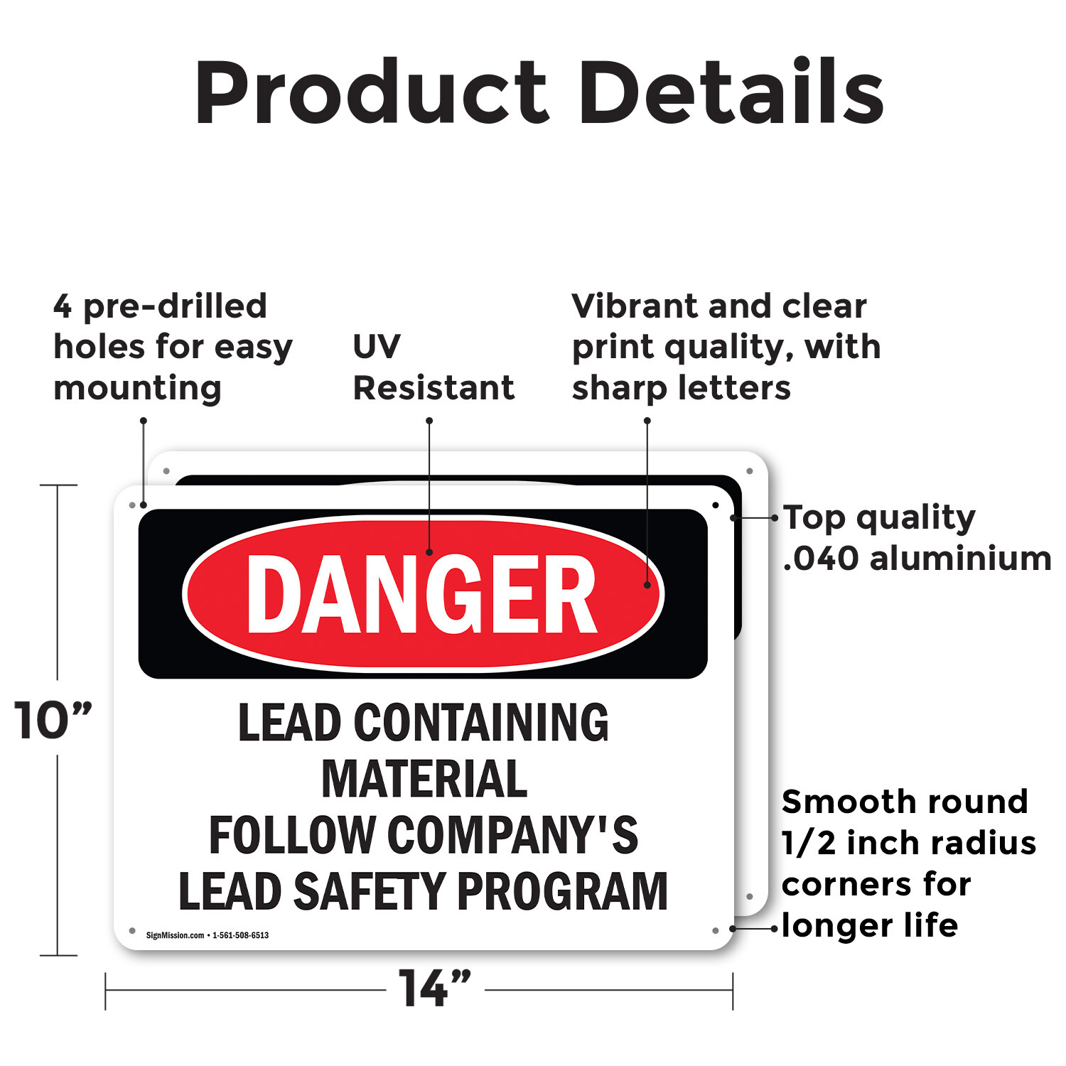 (2 Pack) Lead Containing Material Safety Program OSHA Danger Sign Decal Metal