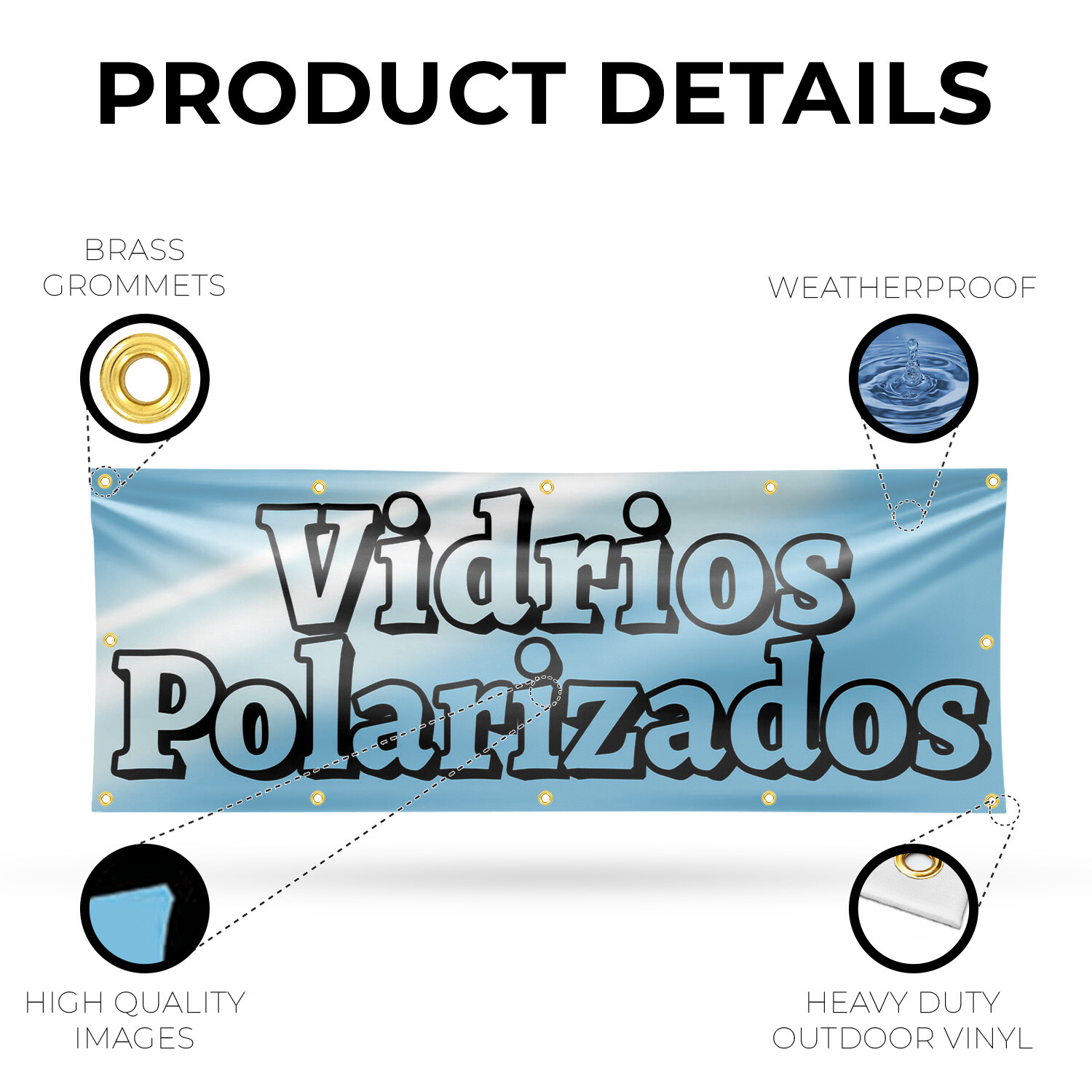 Vidrios Polarizados Vinyl Banner Sign with Metal Grommets Heavy-Duty