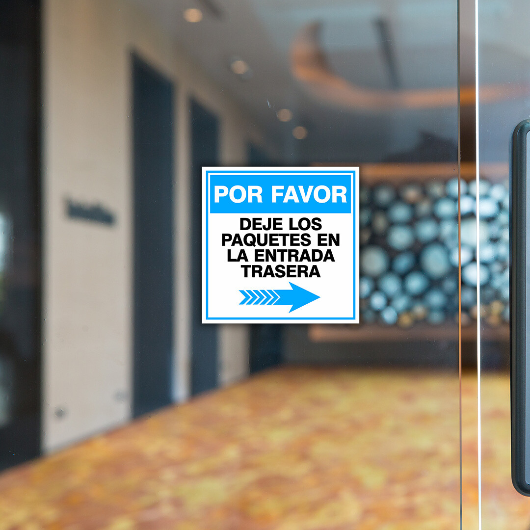 Square Plus Por Favor Dejar Los Paquetes En La Entrada Trasera Right Arrow Sign