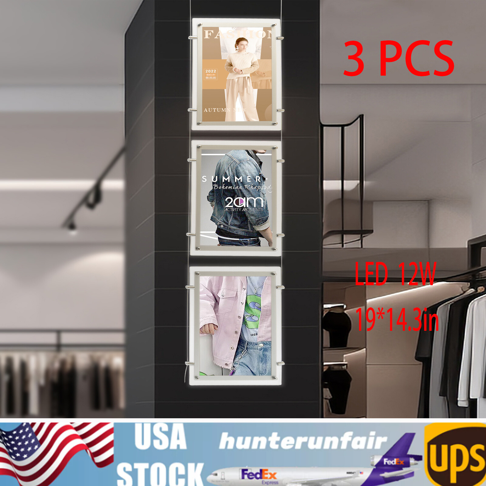 3PCS A3 Real Estate Window Hanging Led Backlit Picture Frame Display Sign Holder