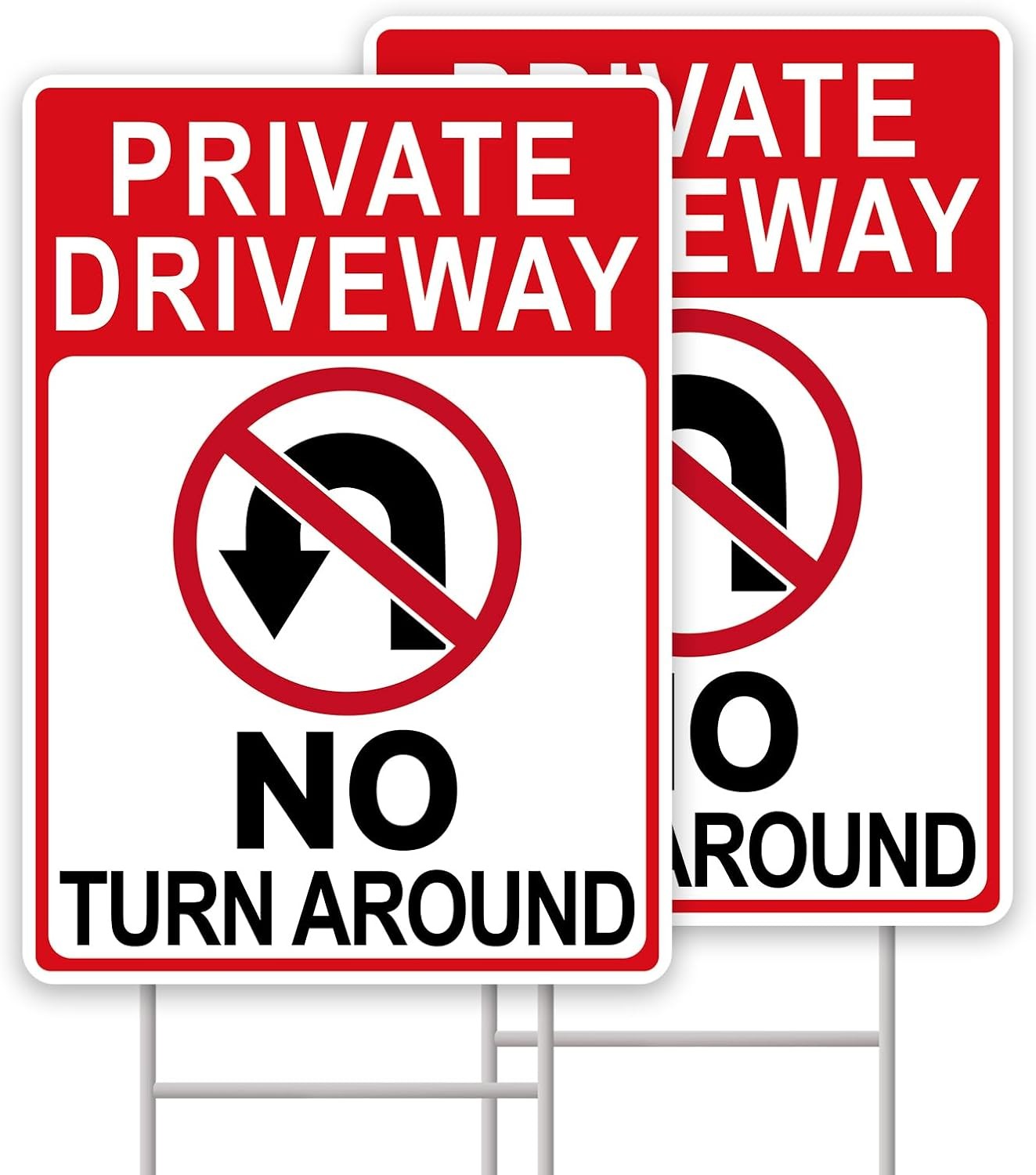 No Turn Around Driveway Sign, 2 Pack Private Driveway Signs 14″x10″ Double-Sided