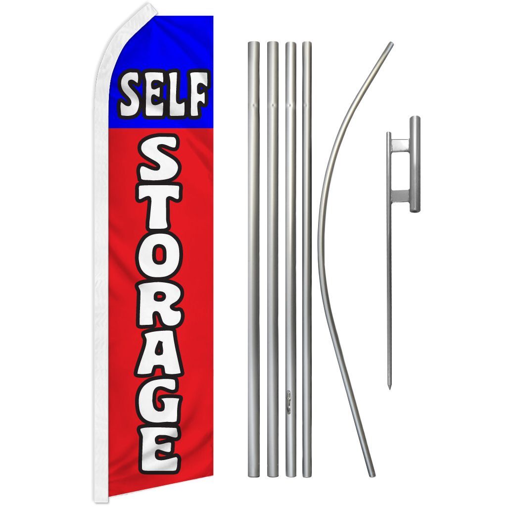 “SELF STORAGE” Advertising Super Flag & Pole Kit box move garage rd/bl