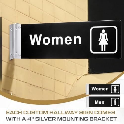 2 Pcs Men’s Women’s Restroom Signs – Acrylic Double-Sided Bathroom Door 4×12