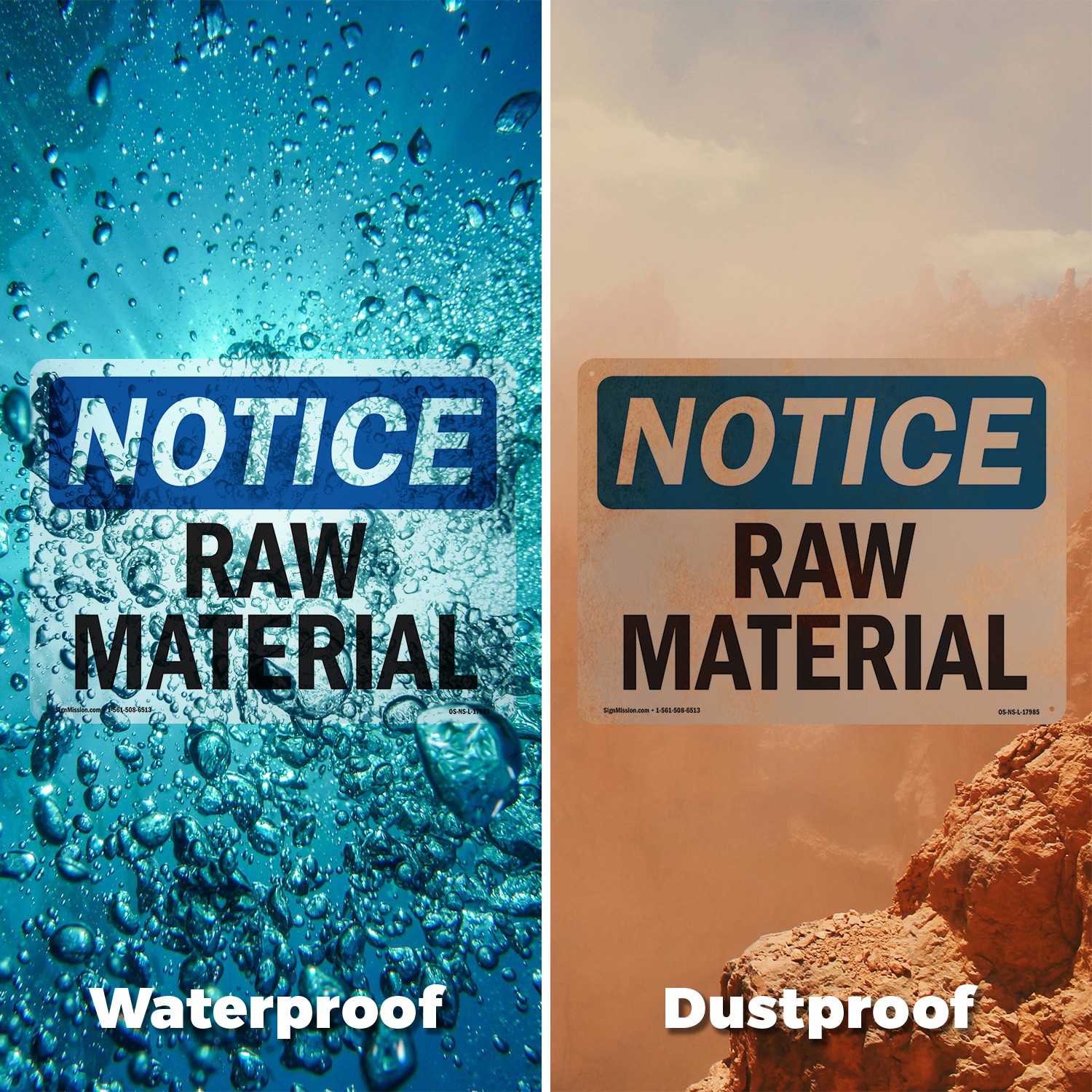 Raw Material OSHA Notice Sign Metal, Plastic, Or Decal – 5 or 10 Pack