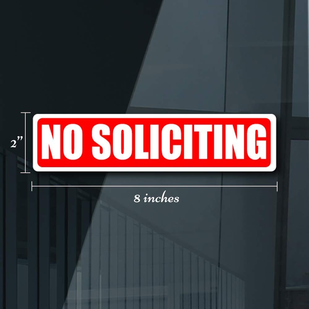 2 Pack 8×2 Inch No Soliciting Sign Vinyl Decal Signs for Door or Window