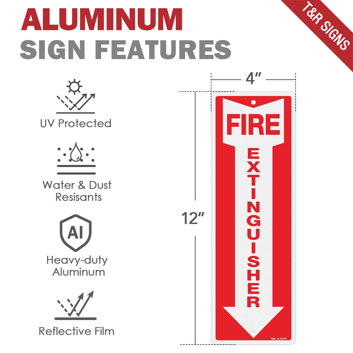 Metal Fire Extinguisher Sign – 4 Pack – 12″x4″ .040 Rust Free Heavy Aluminum,…