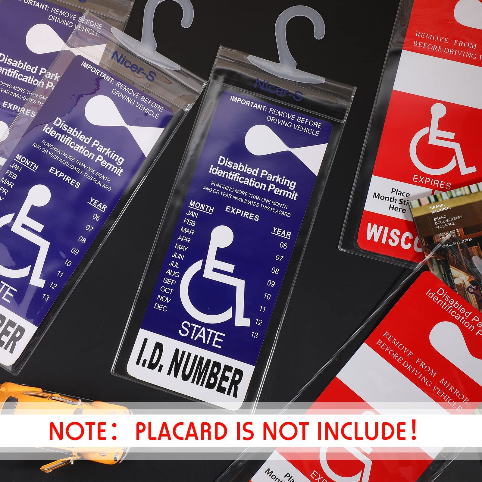 Pajean 6 Pieces Handicap Placard Holder for auto 11.8 x 5 inches, Transparent