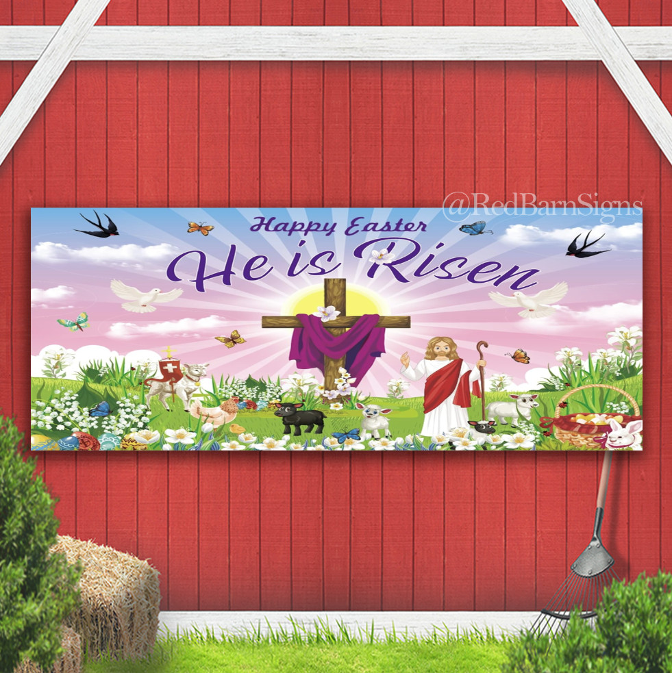 Happy Easter Day Easter Sunday 012 One-Sided Banner Sign with Grommets