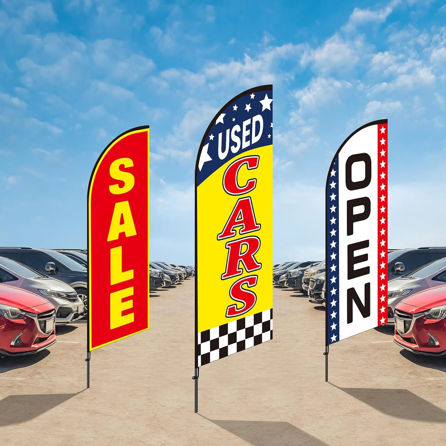 3 Pcs Used Cars Flag 7 X 5.4 Ft Car Auto Dealer Swooper Feather Flags Kits Set A