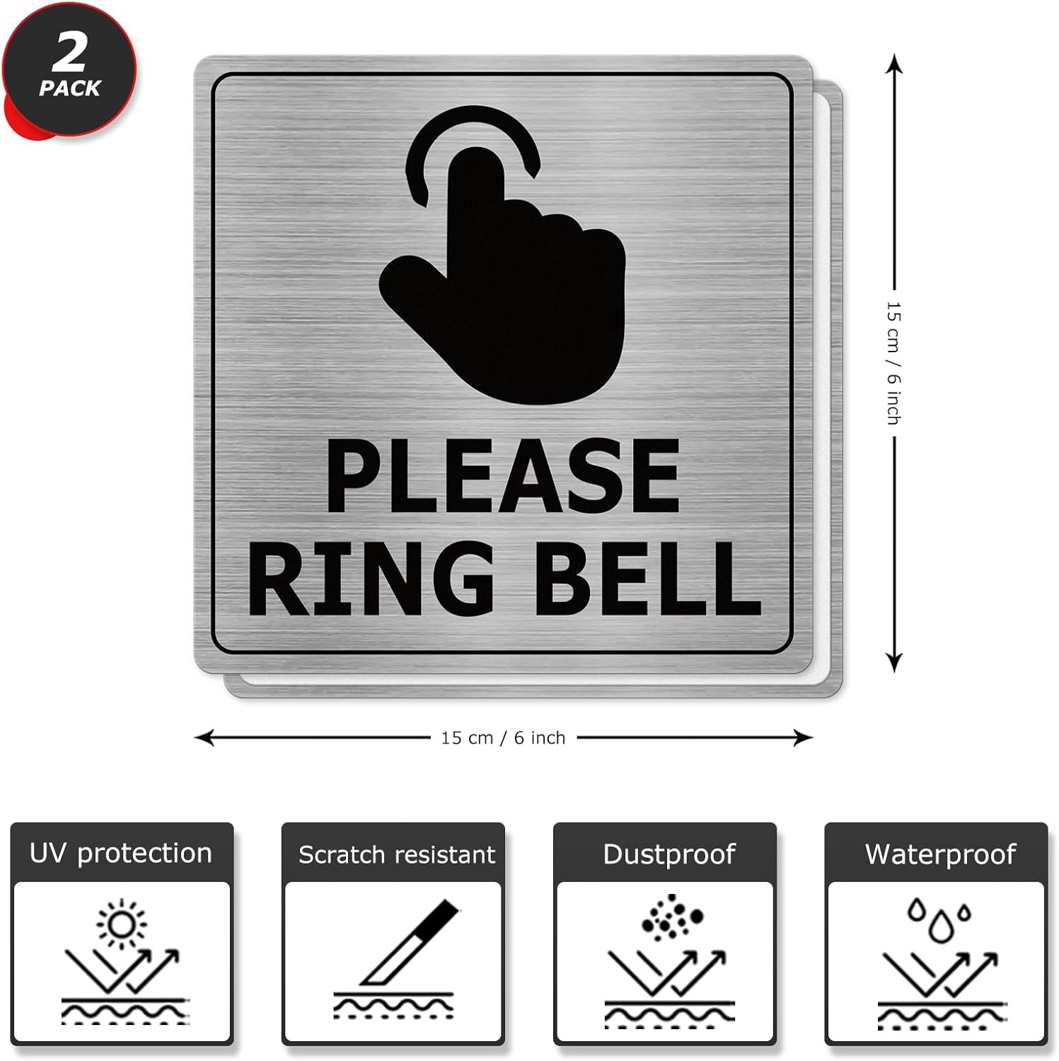 Please Ring Bell Signs 6 � 6 Inches Aluminum Self-Adhesive Waterproof Metal Sign