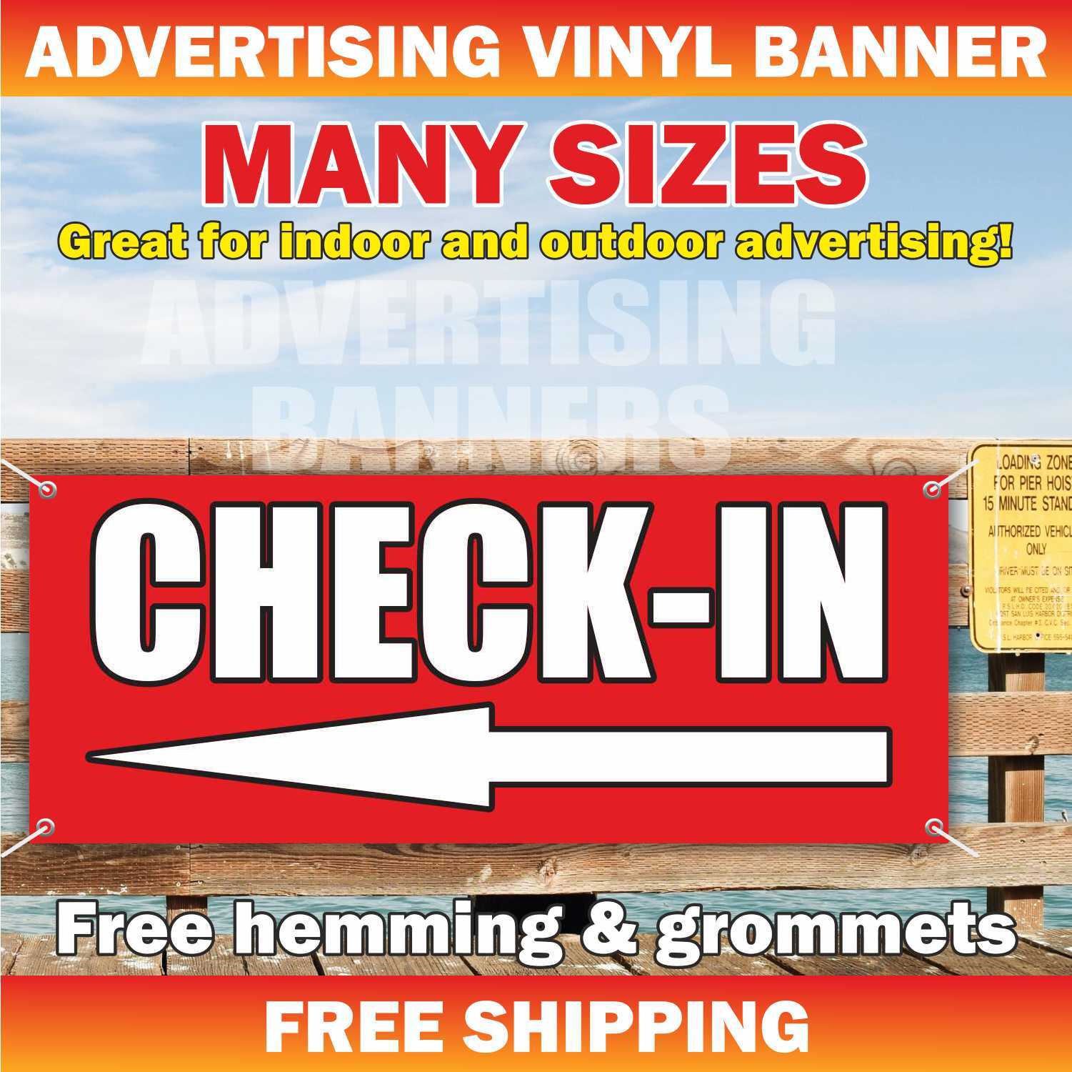 Check-in Advertising Banner Vinyl Sign Check-out hotel reception motel guest
