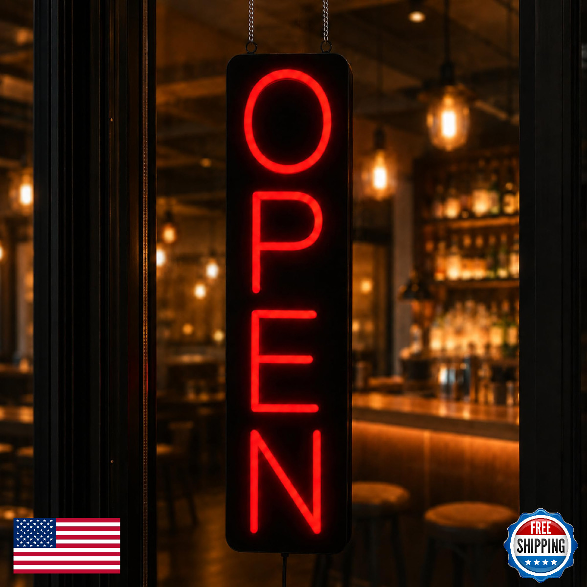 Hineon Vertical Neon Open Sign 26Inx5In Vertical Led Open Sign For Business Bar