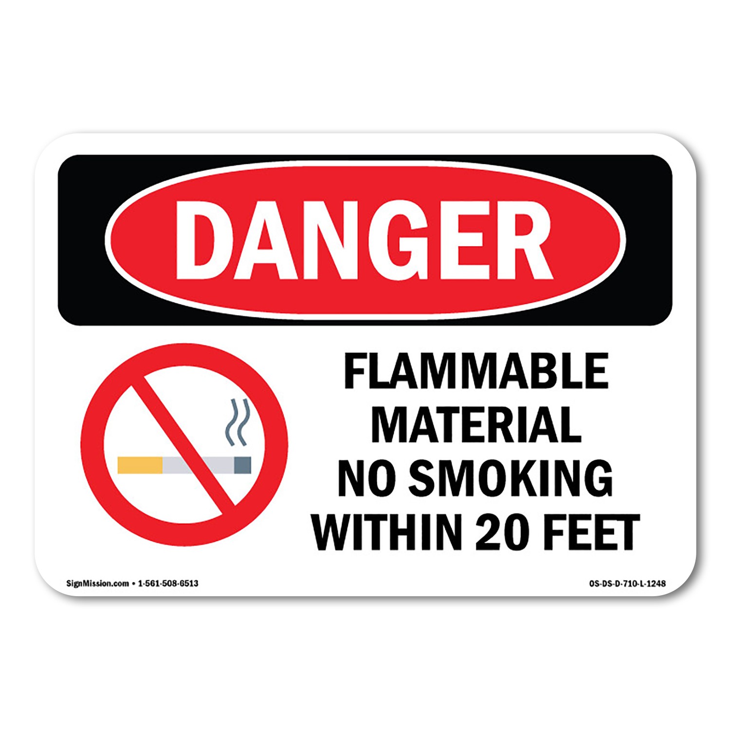 Flammable Material No Smoking Within 20 Feet ANSI Danger Sign Metal Plastic