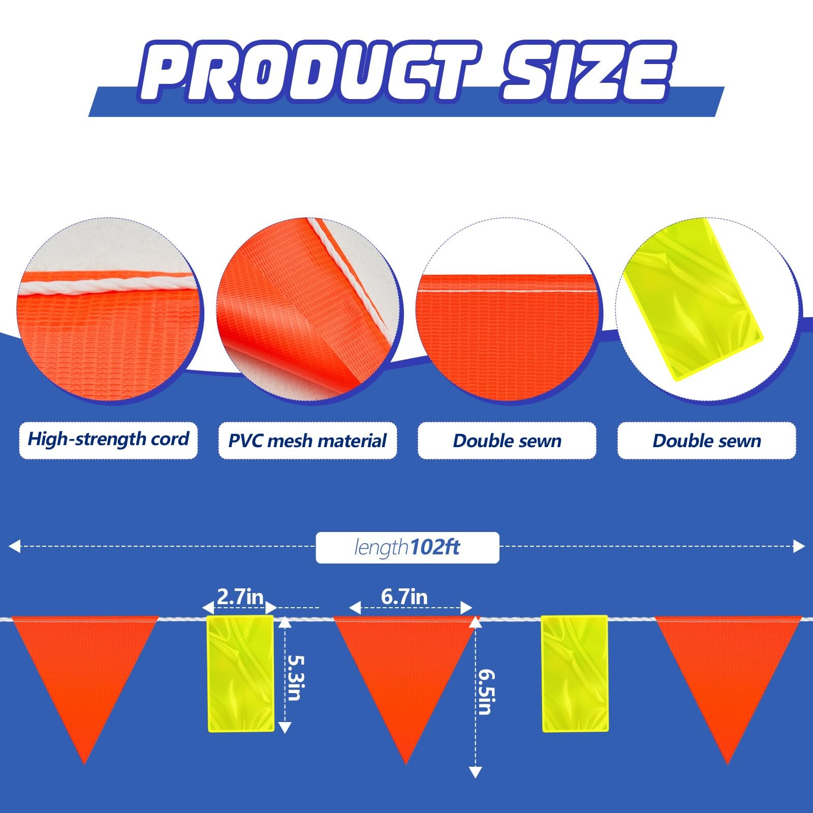 Perimeter Marking Flags 102 Ft/ 45 Pcs Caution Pennant Banner Safety Flags fo…