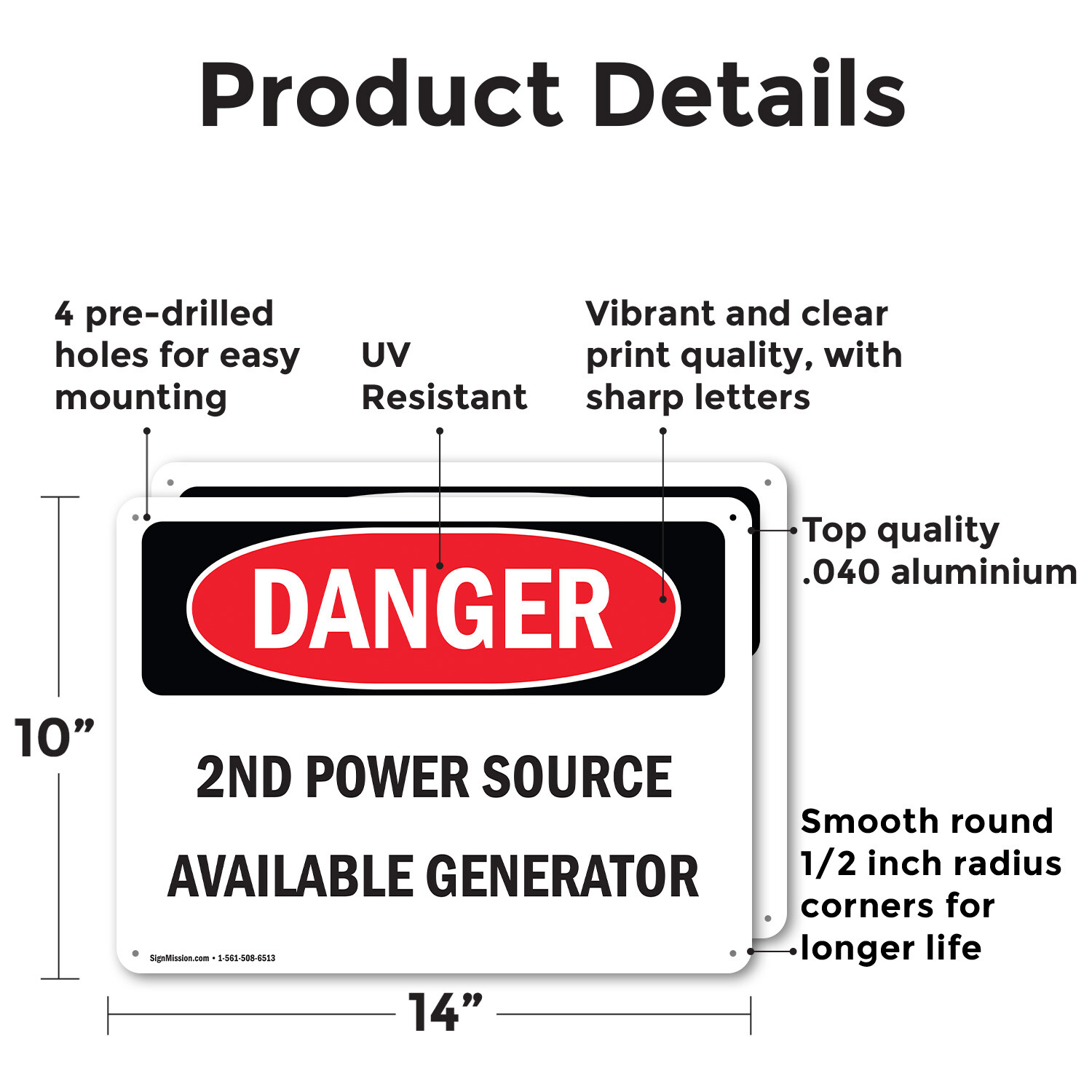 (2 Pack) 2nd Power Source Available Generator OSHA Danger Sign Decal Metal