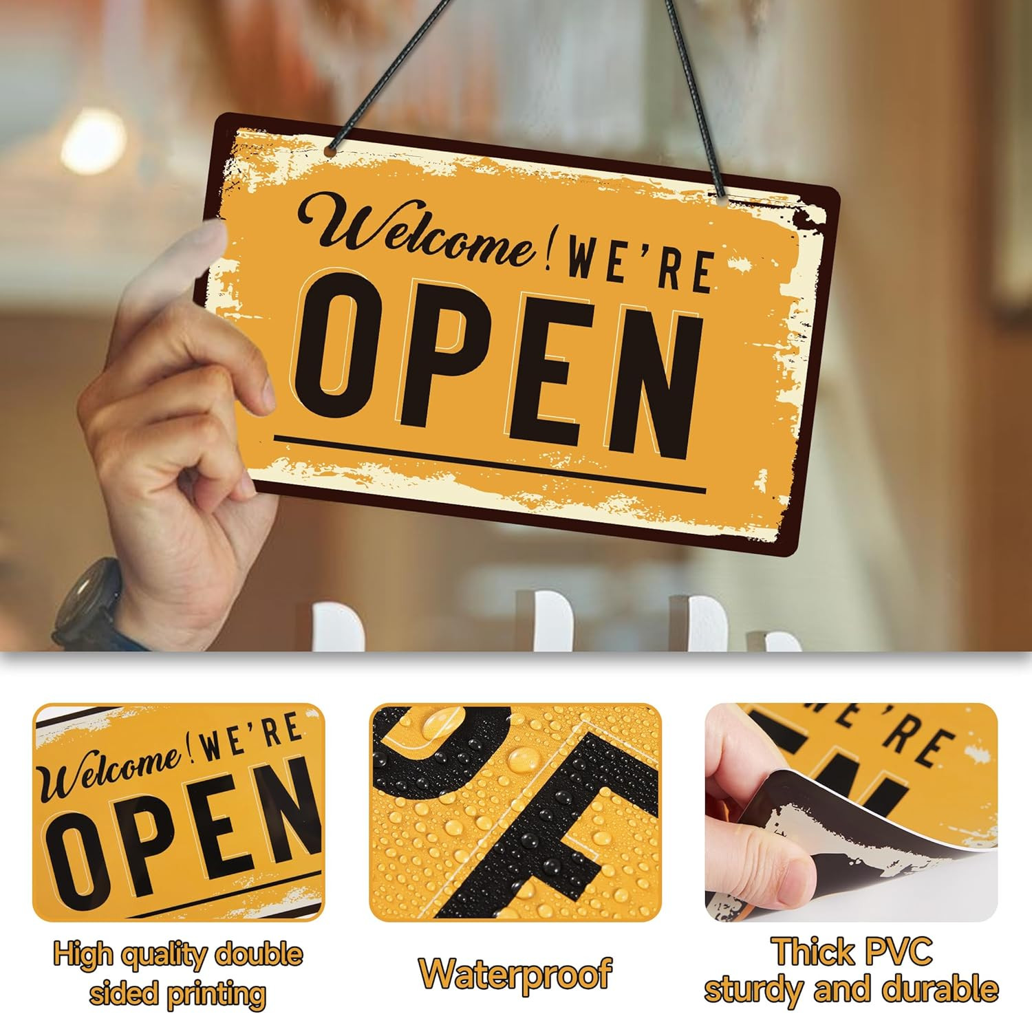 Open Closed Signs for Business, 10×5.9 Waterproof Double Sided PVC Come In or Cl