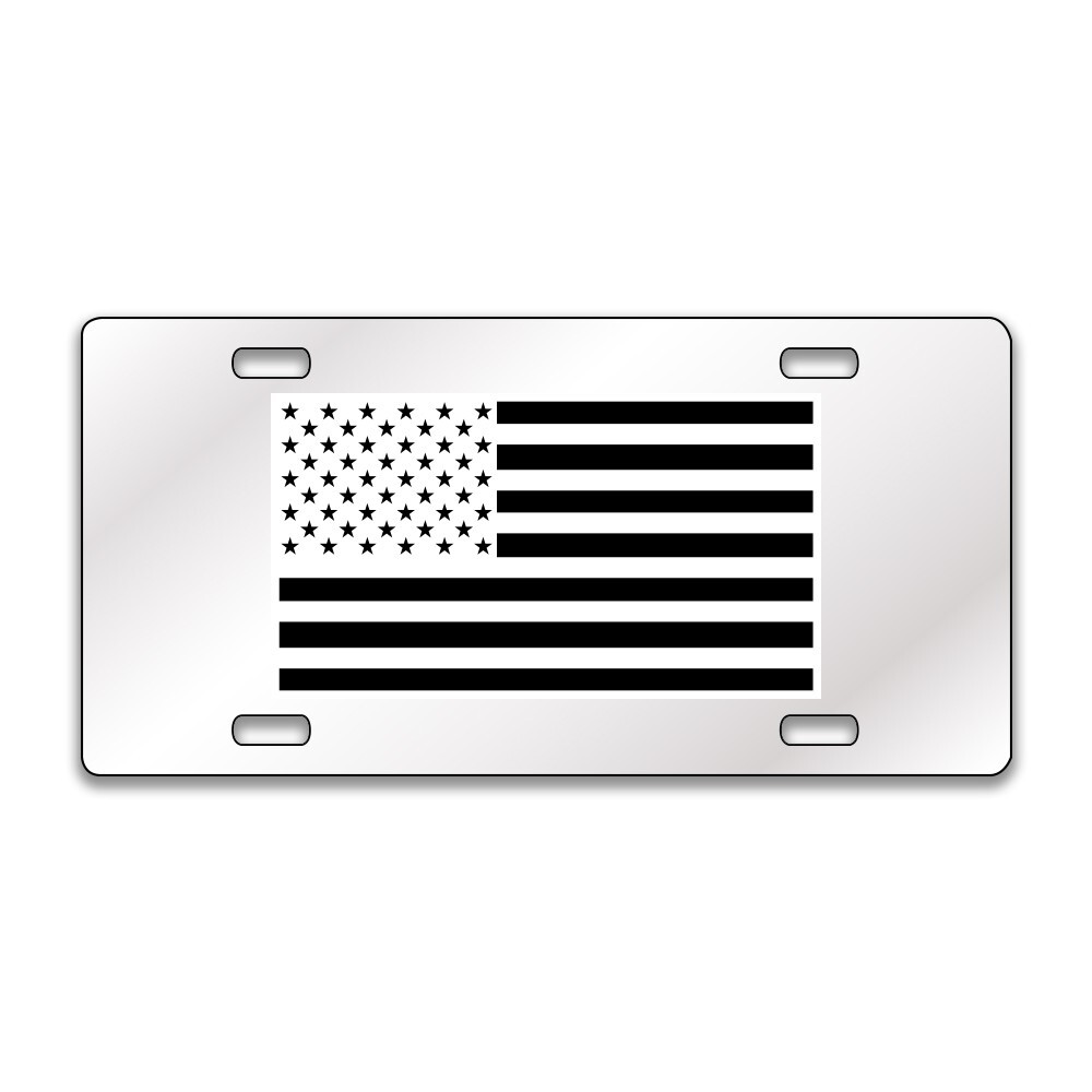 AMERICAN FLAG BLACK WHITE Chrome or Black Acrylic Standard License Plate LP0268