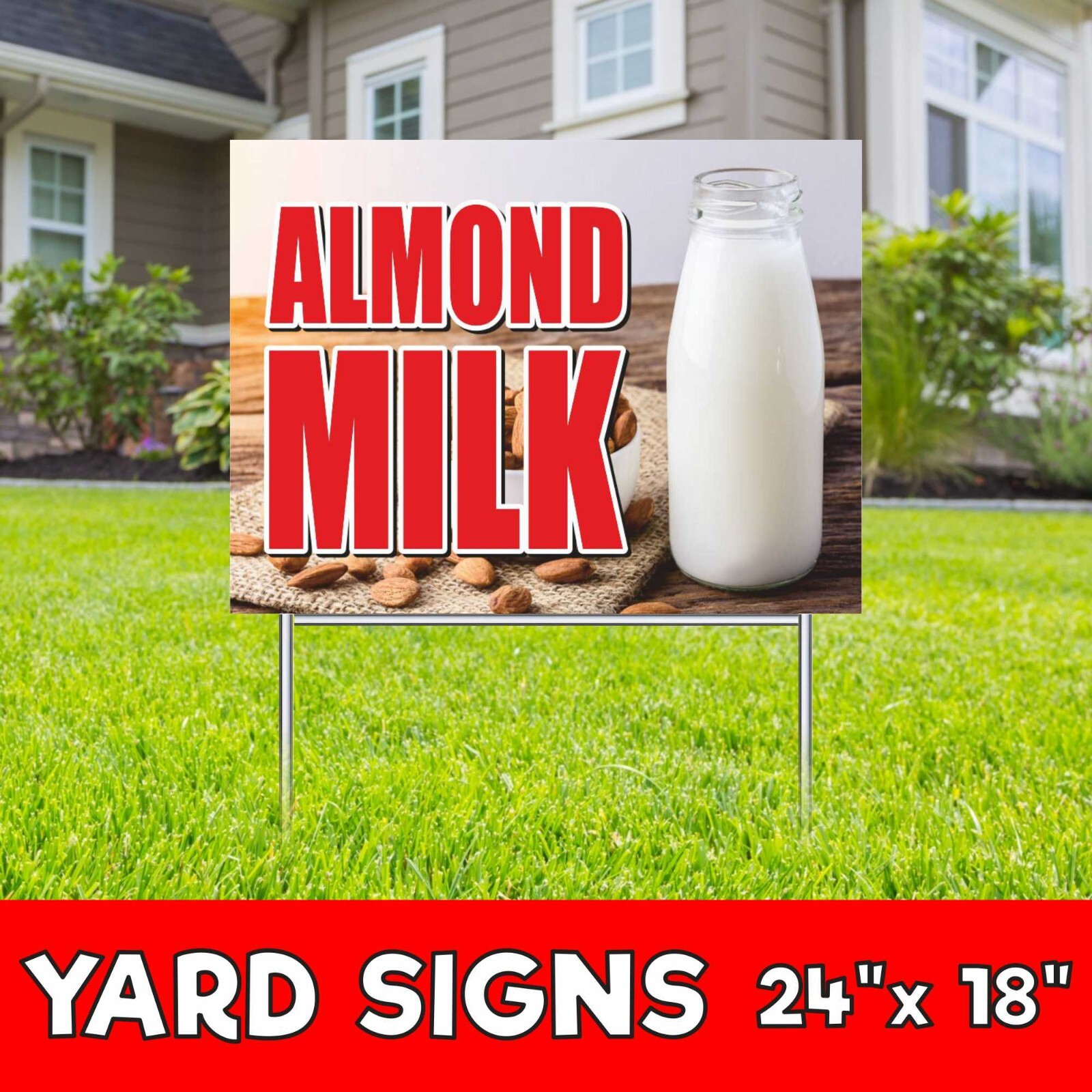 ALMOND MILK Yard Sign Corrugate Plastic with H-Stakes Lawn Sign for Coffee Bar