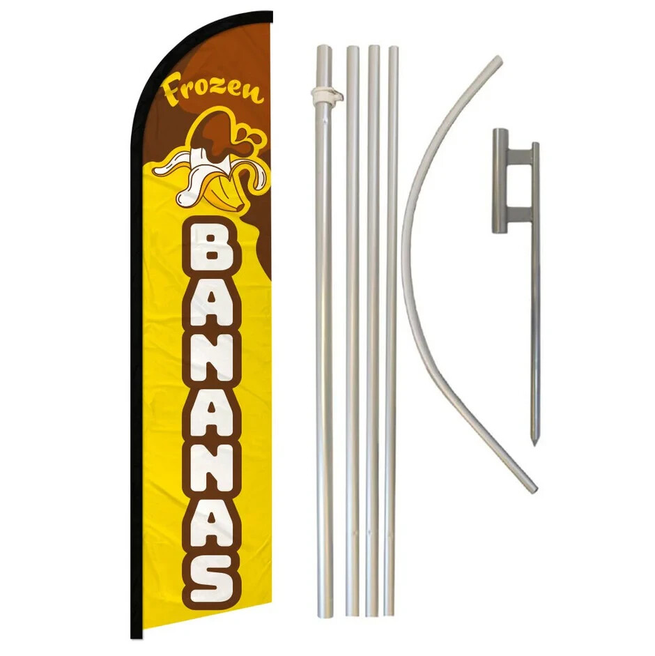 Frozen Bananas Windless Full Curve Advertising Dessert Banner Flag & Pole Kit