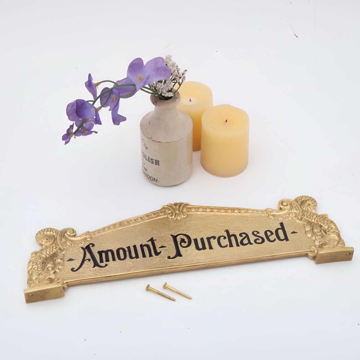 Amount Purchased Brass Cash Register Sign For Vintage Crank – Replica