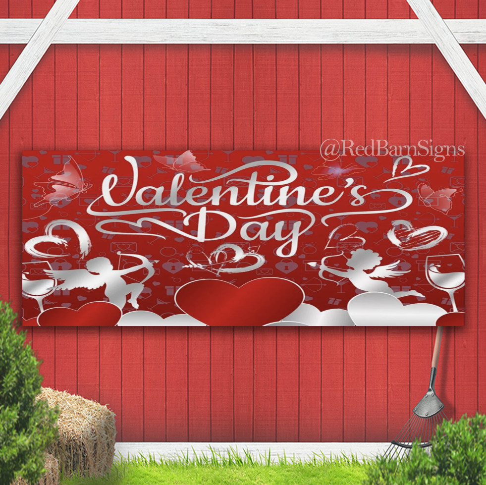 Happy Valentine’s Day Backdrop Banner Romantic Cupid Photo Background Decor