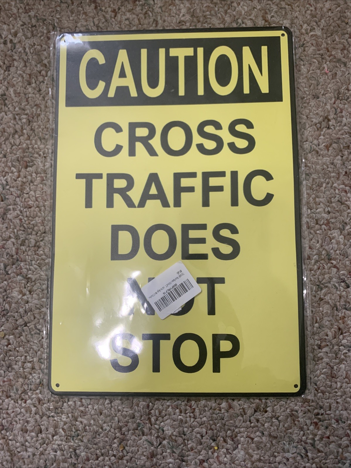 Caution Cross Traffic Does Not Stop Road WarningNotice Aluminum Metal Sign