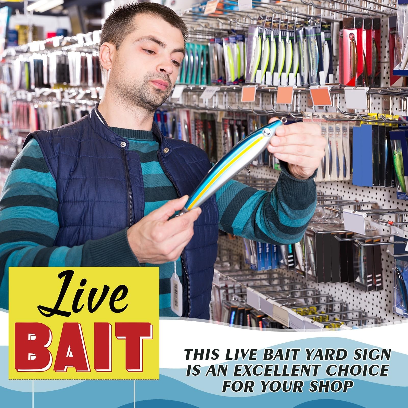 3 Pack Live Bait Yard Signs with Stakes – Double Sided Weatherproof Lawn Adverti