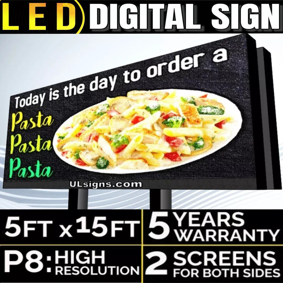 P8 (2-Sided) 5FT x 15FT Full-Color Outdoor Programmable LED Digital Sign USA HD