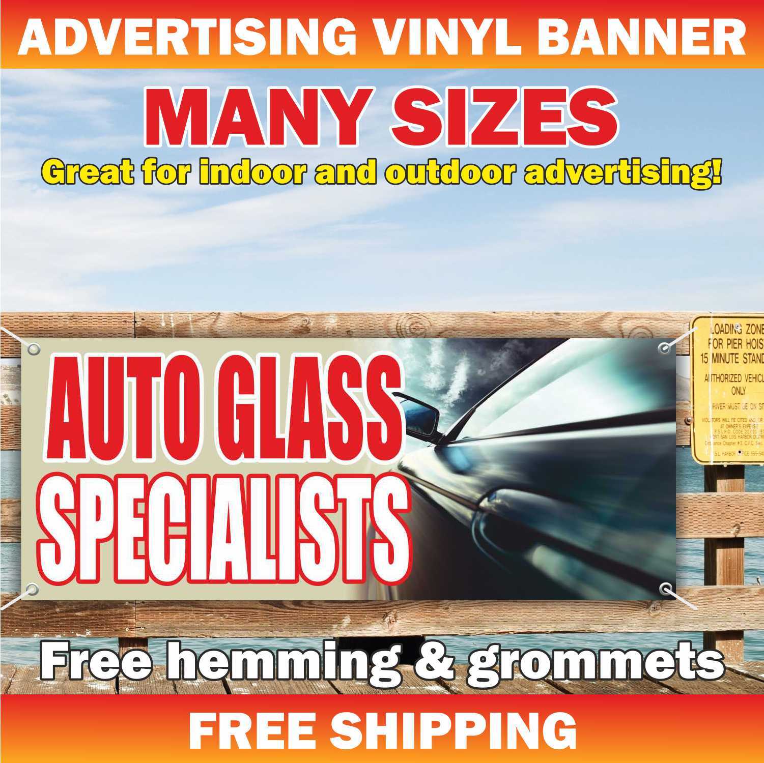 AUTO GLASS SPECIALIST Advertising Banner Vinyl Mesh Sign Service Shop Windshield