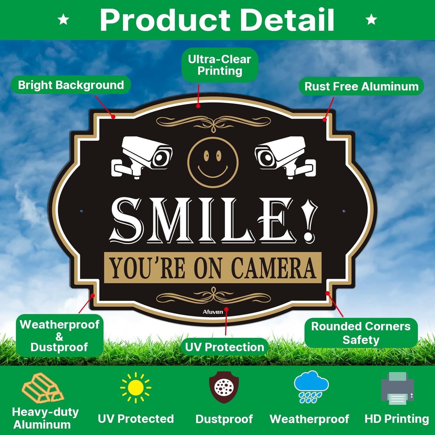 Smile You’re On Camera Signs Video Surveillance 10” x 7” Security for Home Famil