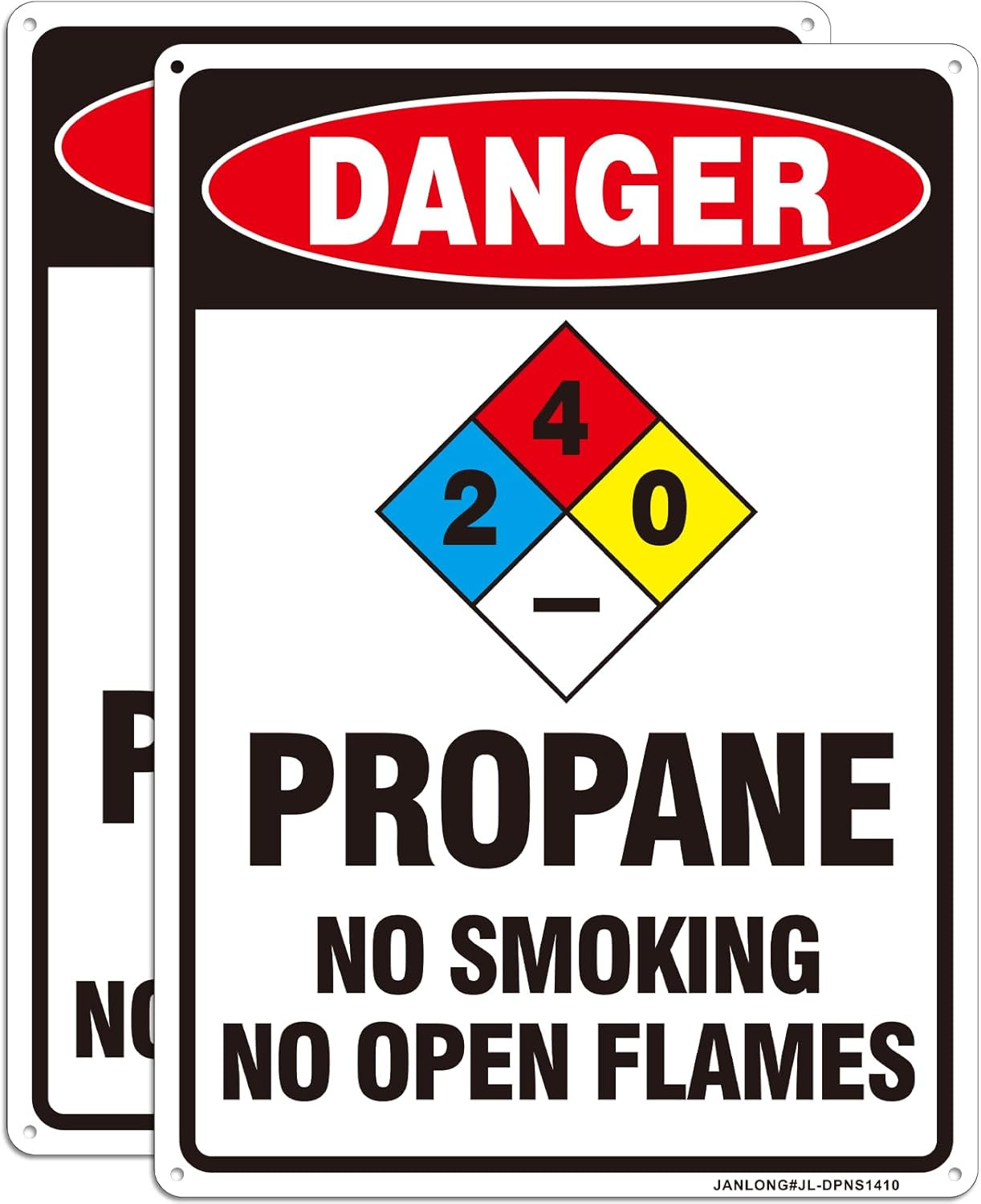 2 Pack “Danger- Propane No Smoking No Open Flames” Signs, Large 14″ x 10″ Alumin