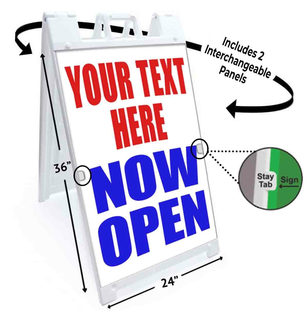 CUSTOM YOUR TEXT HERE NOW OPEN Signicade 24×36 A Frame Sidewalk Sign