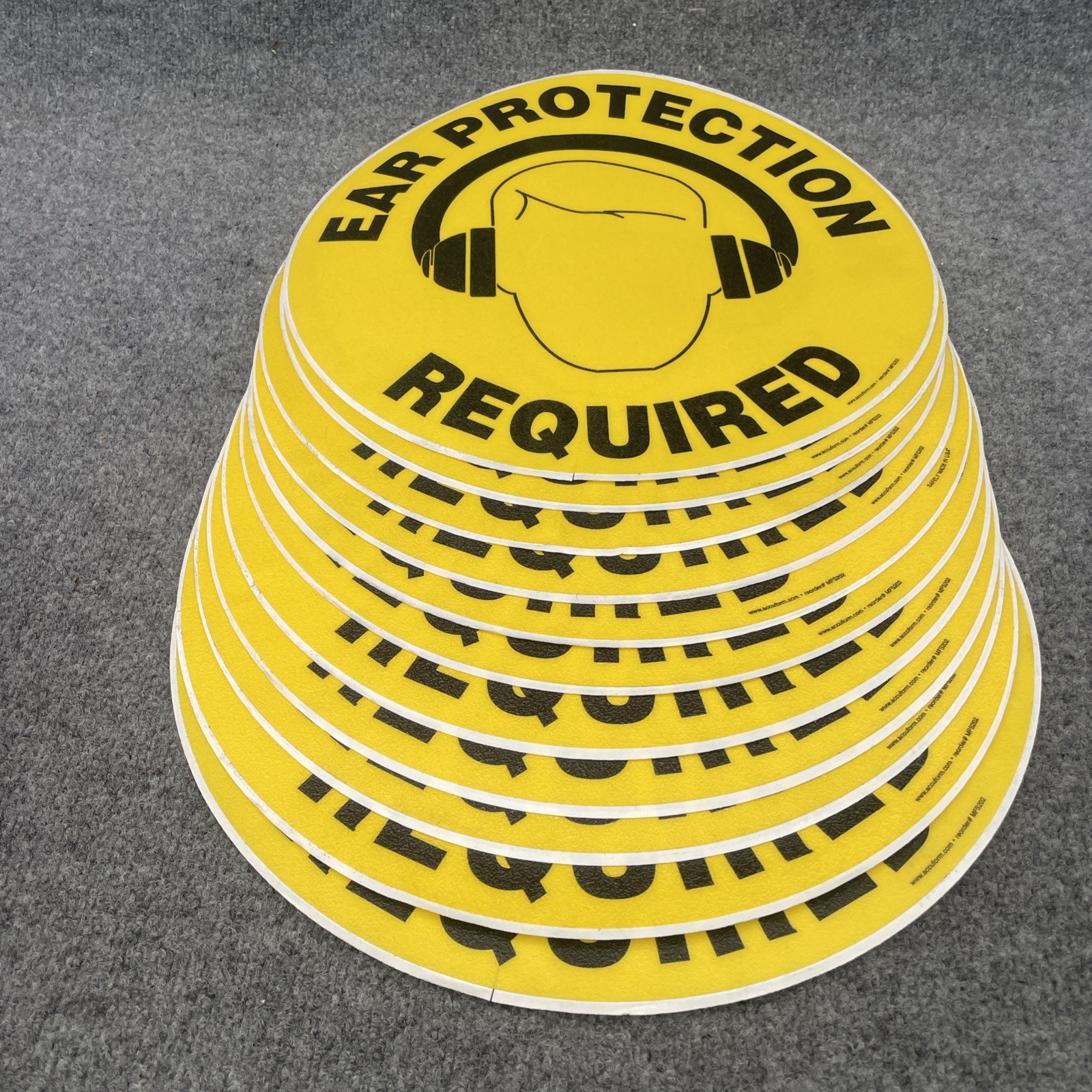 Accuform MFS202 EAR PROTECTION REQUIRED 17” Black/Yellow Floor Adhesive Vinyl
