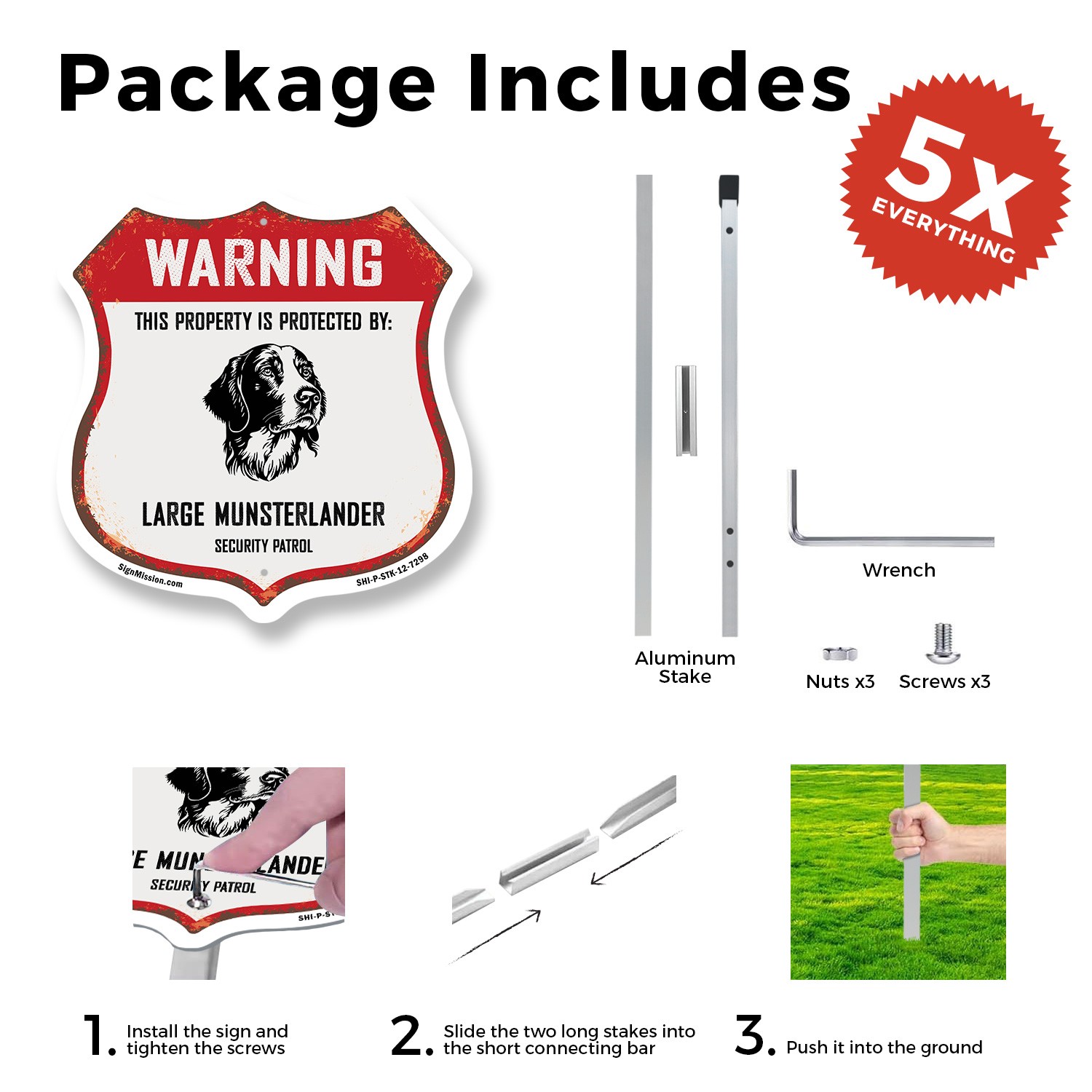 Warning Property Protected by Large Munsterlander Made i Shield Sign With Stake