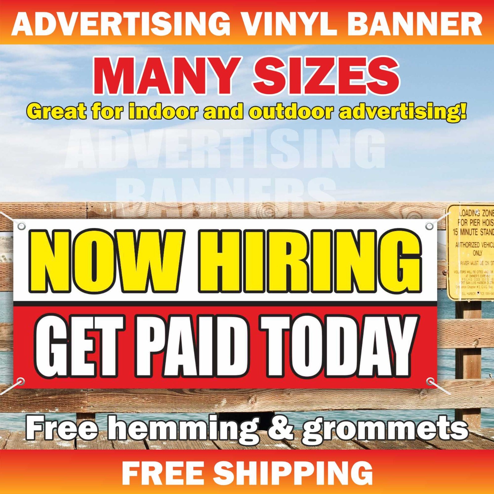 NOW HIRING GET PAID TODAY Advertising Banner Vinyl Sign Work Job Employment