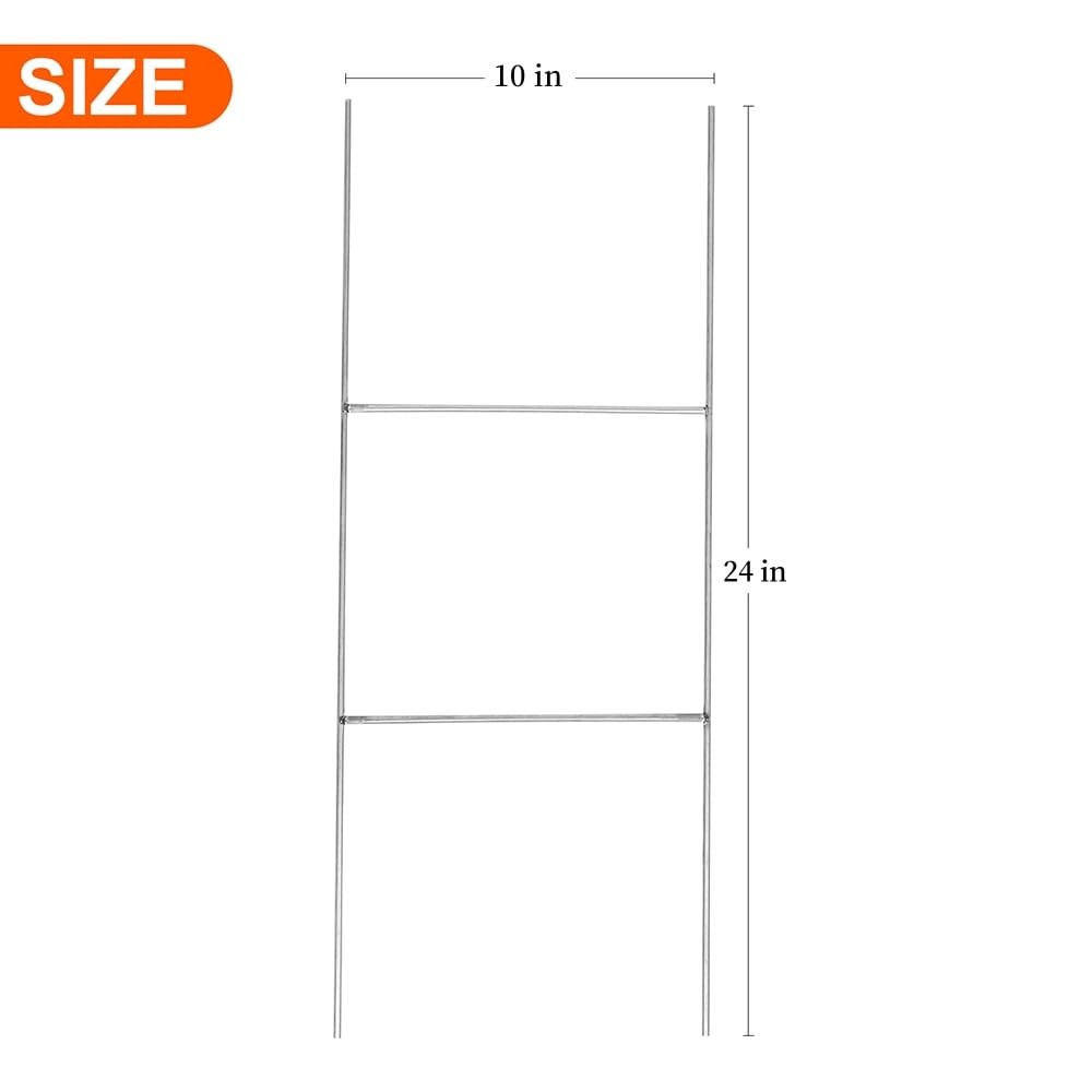 25 Pack Heavy Duty Metal H Frame Wire H Long Stakes, 24” x 10” Yard Sign Stake