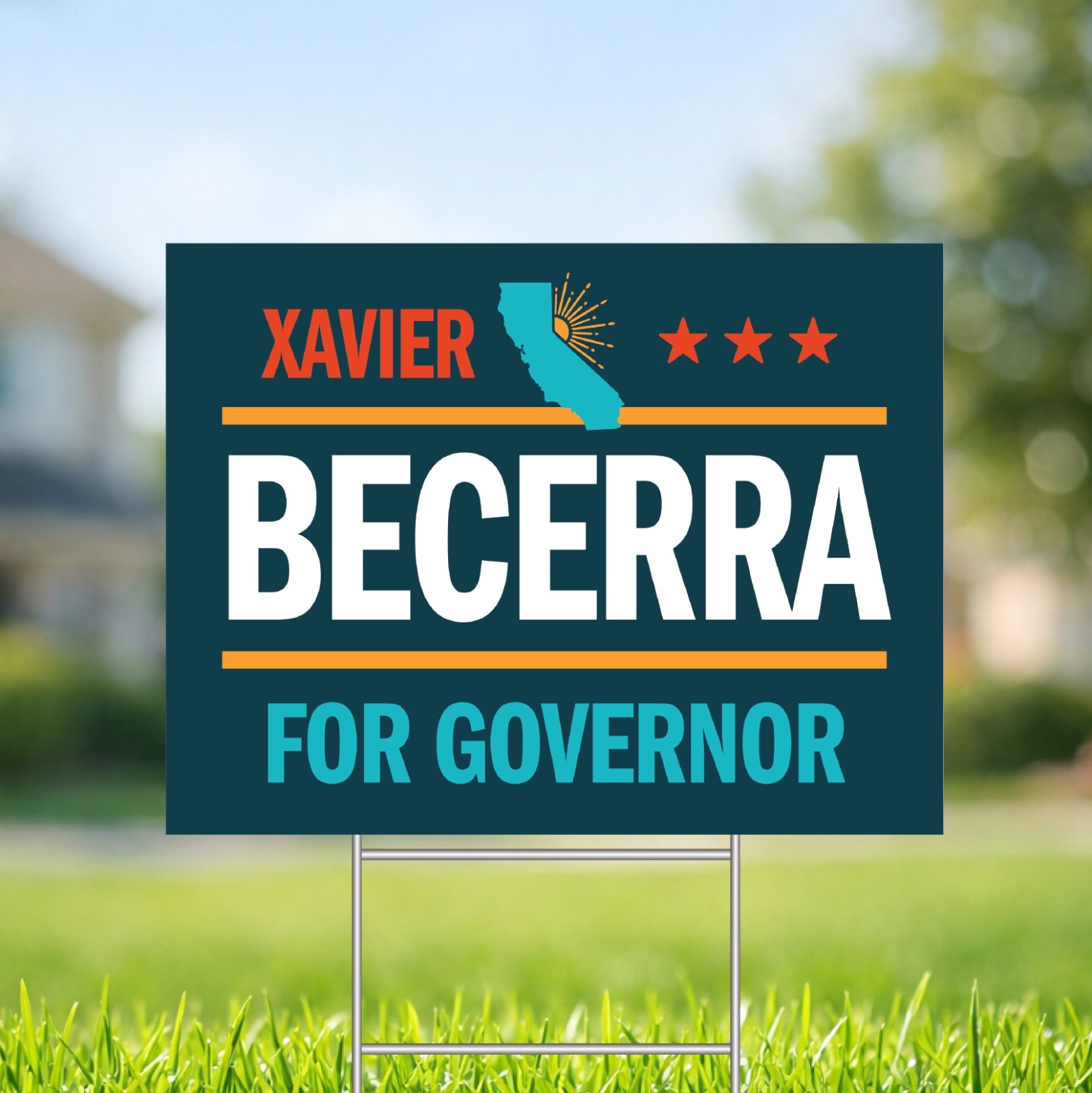 Xavier Becerra Governor 2026 Blue Coroplast Yard Sign with Metal Stake