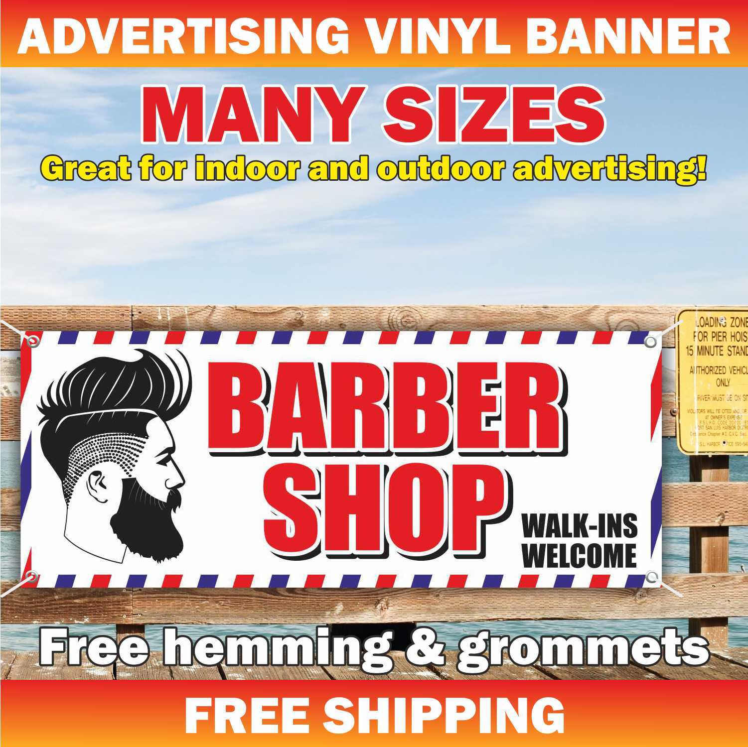 BARBER SHOP Advertising Banner Vinyl Mesh Sign beauty salon spa hair cuts nails
