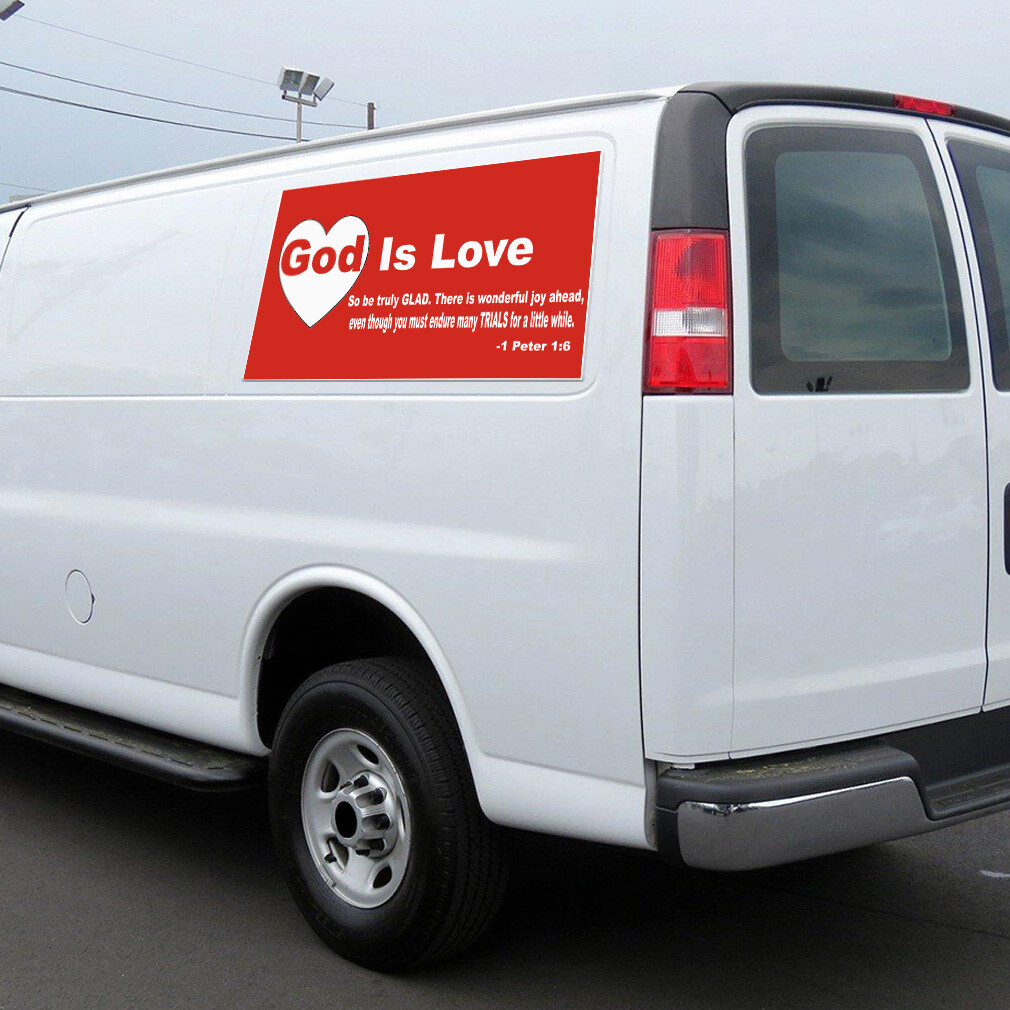 Car Magnet Set of 2 God Is Love… 1 Peter 1:6 Red Industrial Sign