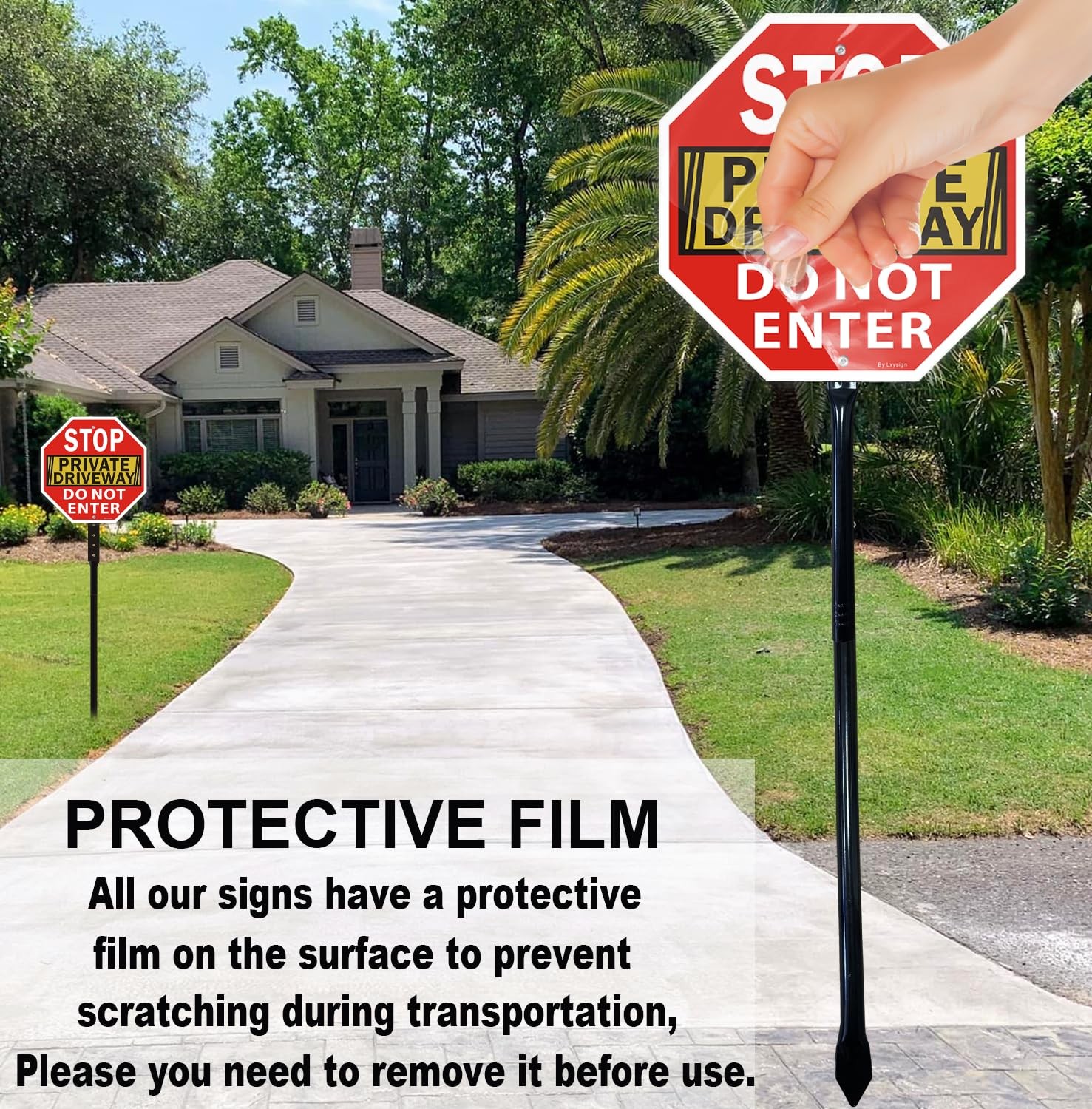 2 PCS Stop Private Driveway Do Not Enter Sign 12×12 Inch With 36 Inch Stake
