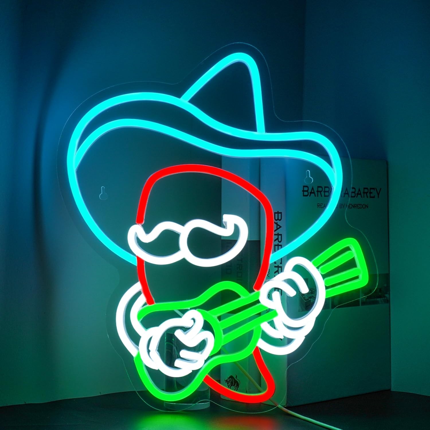 Cowboy Guitar Neon Sign Chili Pepper LED Light Bar Wall Decor | Mexican Peppe…