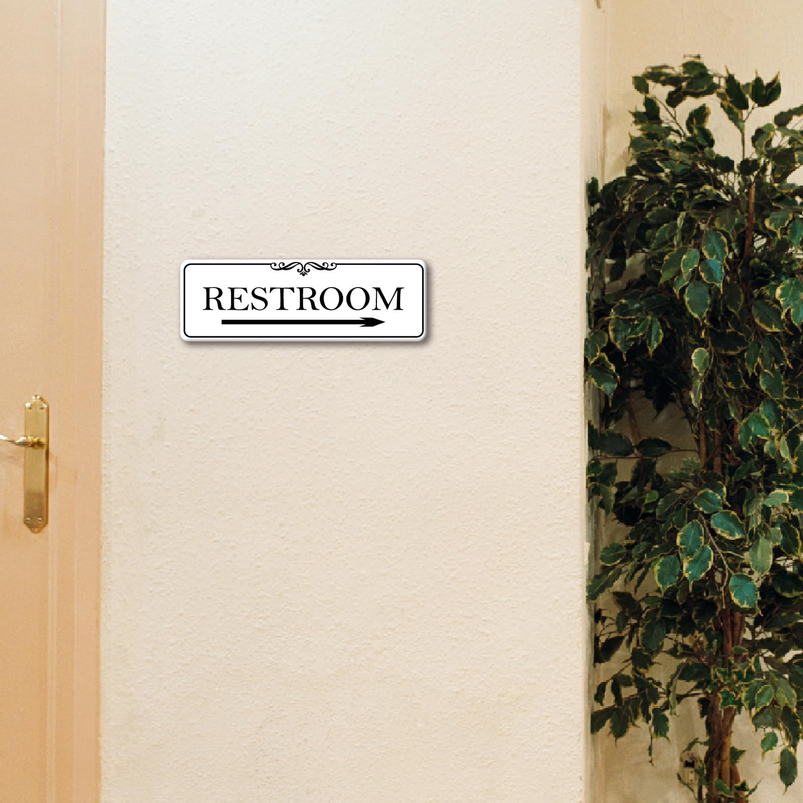 9×3 Inch Restroom Sign with Right Arrow Acrylic SelfStick Elegant White