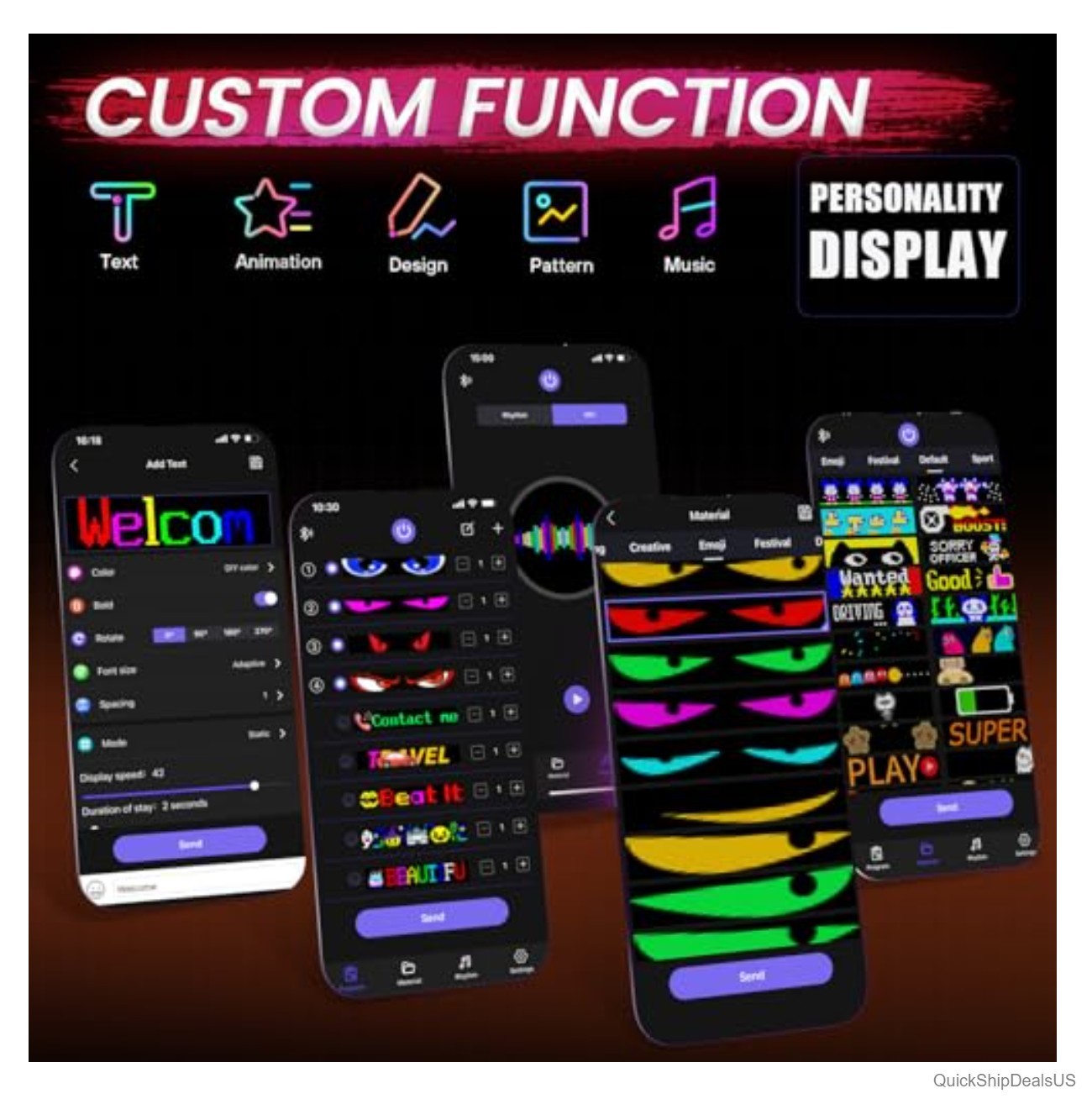 Programmable LED Car Sign Eyes Display Full Color Bluetooth App Control