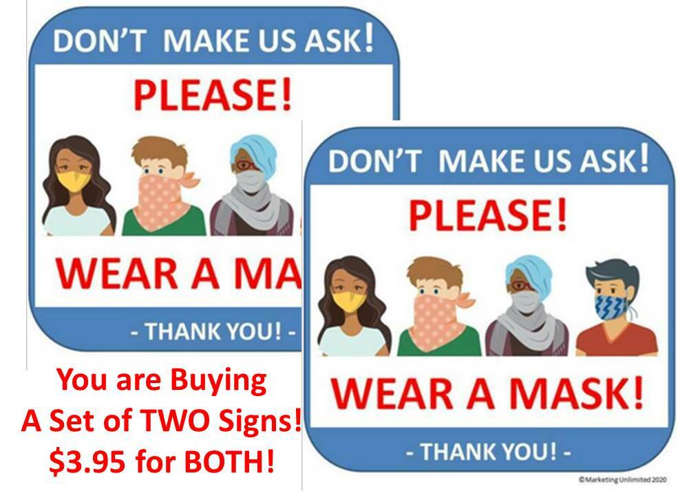 [Set of 2] WEAR A FACE MASK SIGN (5X5″ ) PLACARD FOR STORE WINDOW – DOOR – WALL