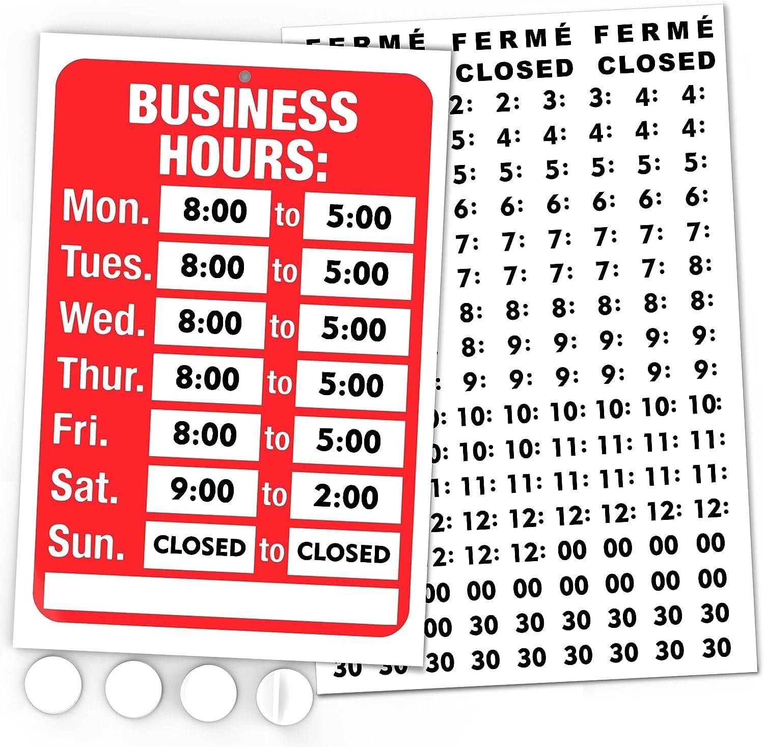 Bright Red & White Business Hours Sign Kit for Clear Visibility—7.7 x 11.7 Inch
