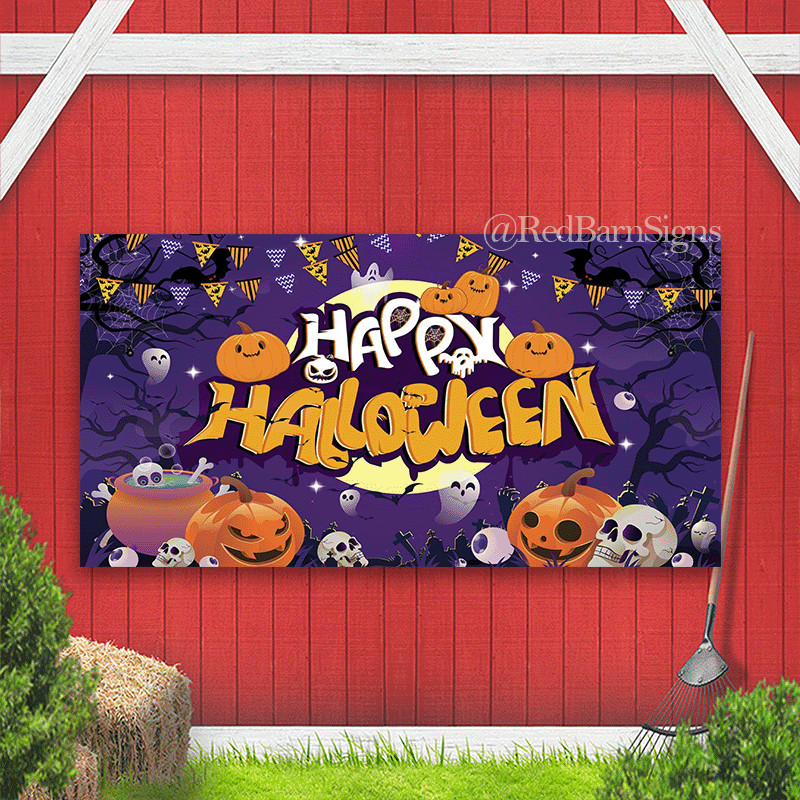 Happy Halloween Backdrop, Halloween Party Decorations Purple Happy Halloween