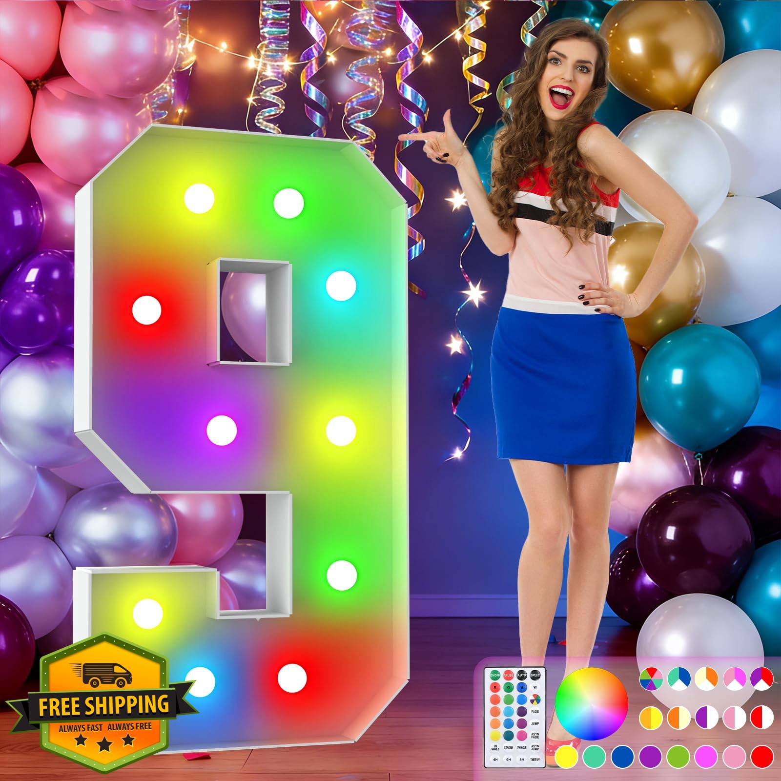 Wedhouc 4ft Number 9 Marquee Light Up Sign