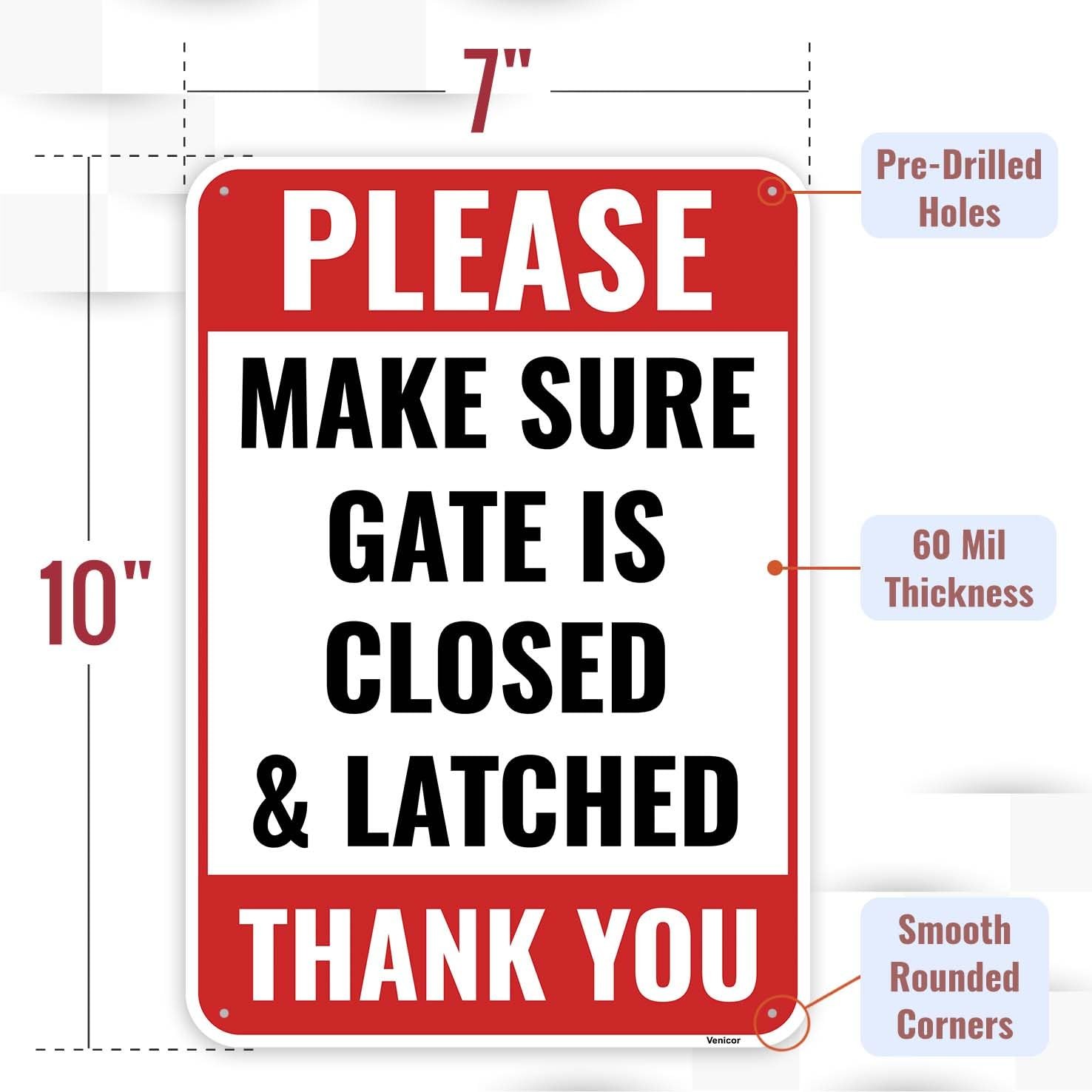 2PC Close And Latch Gate Signs, 10 x 7 Inches – Aluminum – Keep Gate Closed A…