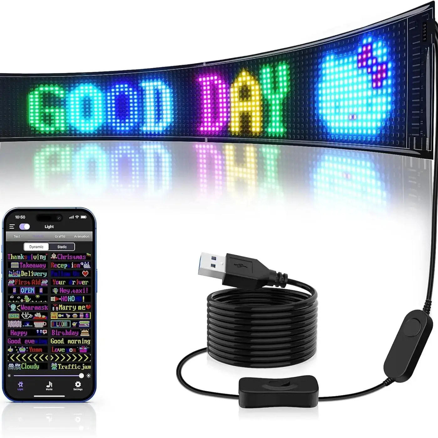 Scrolling Bright Advertising LED Sign USB 5V Bluetooth APP Control Sign Programm